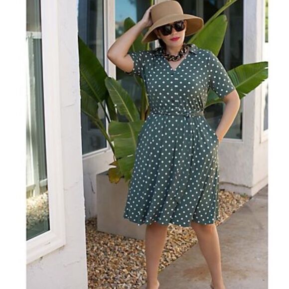 NWT Girl with Curves Plus Size Multi Color Collard Midi Dress Pockets - Size 2XL - Picture 3 of 5